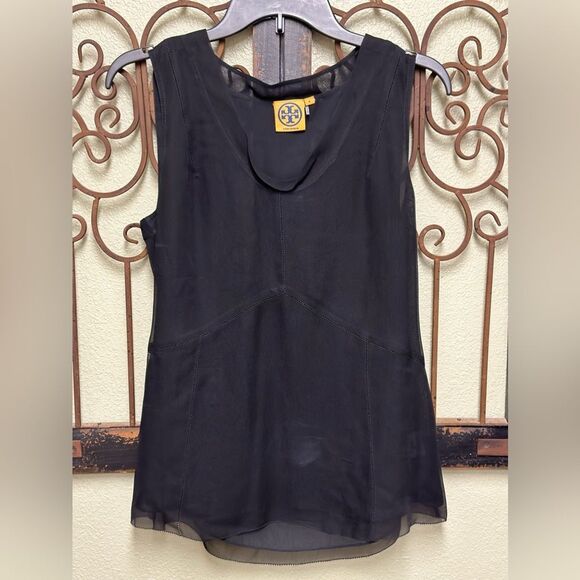 Tory Burch black silk sleeveless button down top - Picture 1 of 4